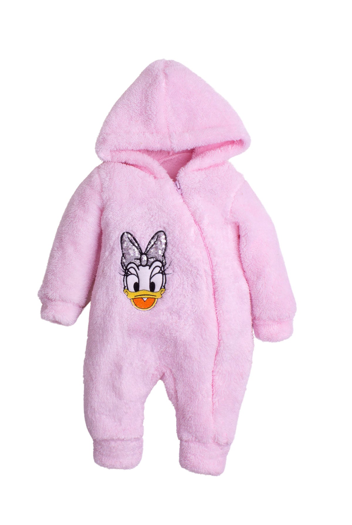 Unisex Peluş Detaylı Kapüşonlu Fermuarlı Hayvan Figürlü Bebek Tulumları 0-12 Ay